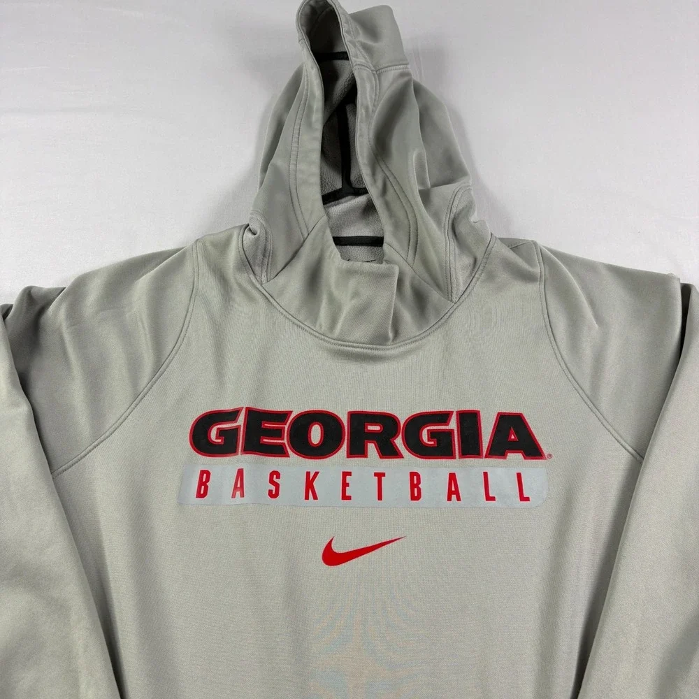 Georgia Bulldogs Hoodie Mens Large Gray Nike Therma Fit Pullover Sweatshirt NCAA